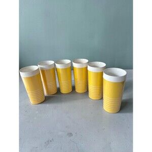 Vintage Thermo-Serve Yellow Striped Insulated Tumblers - Set of 6 - MINT